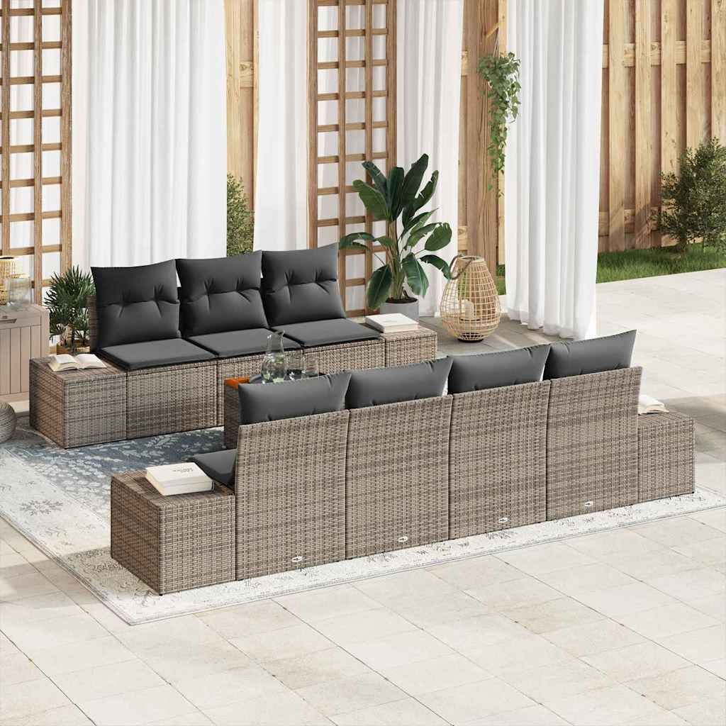 Set Divano da Giardino con cuscino 8 pcs Grigio polyrattan | homemem39
