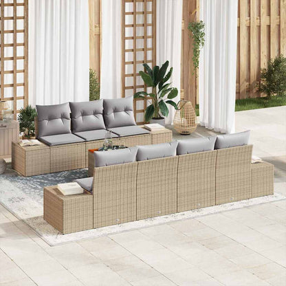 Set Divano da Giardino con cuscino 8 pcs Beige polyrattan | homemem39