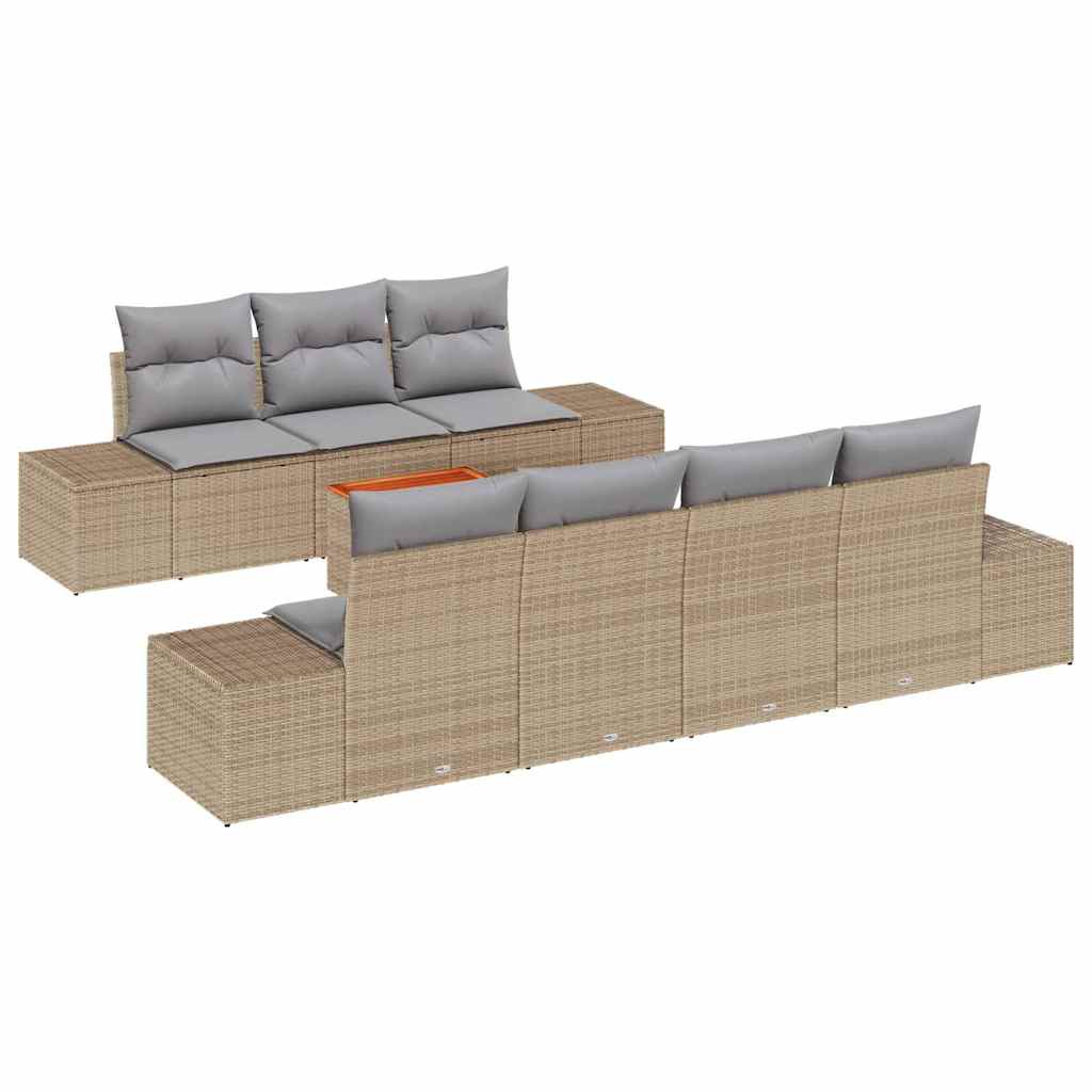 Set Divano da Giardino con cuscino 8 pcs Beige polyrattan | homemem39