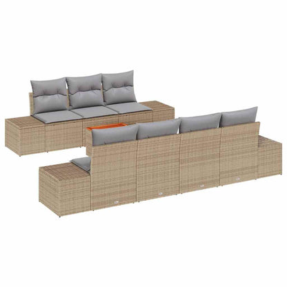 Set Divano da Giardino con cuscino 8 pcs Beige polyrattan | homemem39