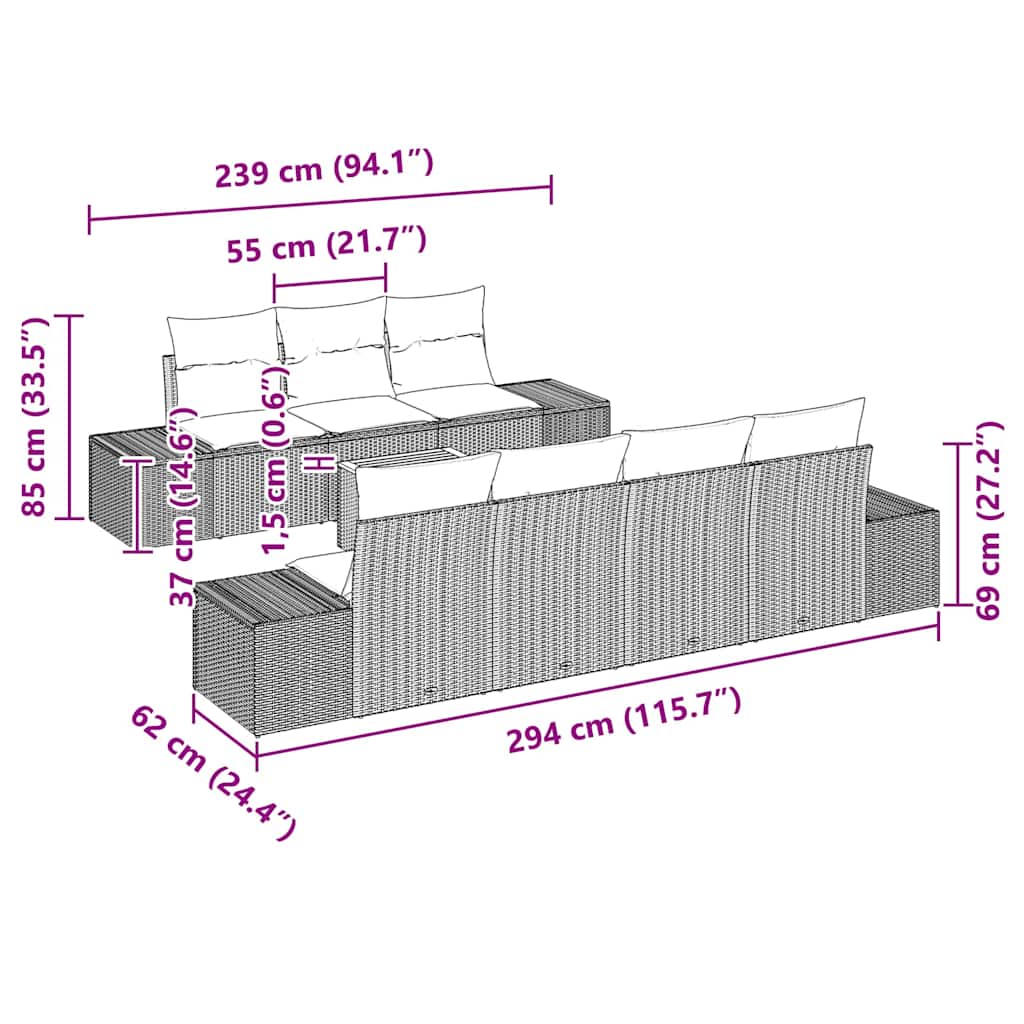 Set Divano da Giardino 8 pz Nero polyrattan | homemem39