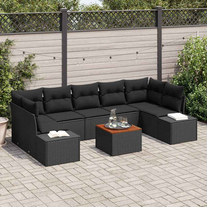 Set Divano da Giardino con cuscino 8 pcs Nero polyrattan | homemem39