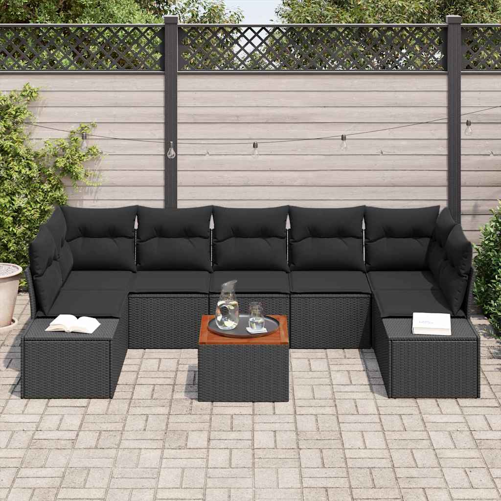 Set Divano da Giardino con cuscino 8 pcs Nero polyrattan | homemem39