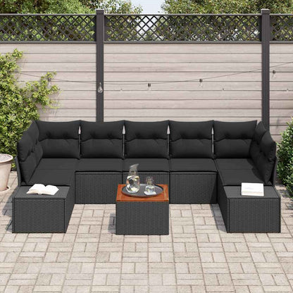 Set Divano da Giardino con cuscino 8 pcs Nero polyrattan | homemem39
