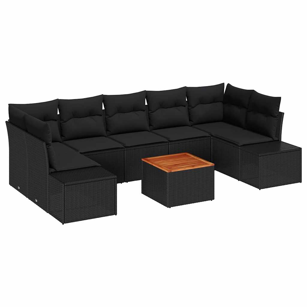 Set Divano da Giardino con cuscino 8 pcs Nero polyrattan | homemem39