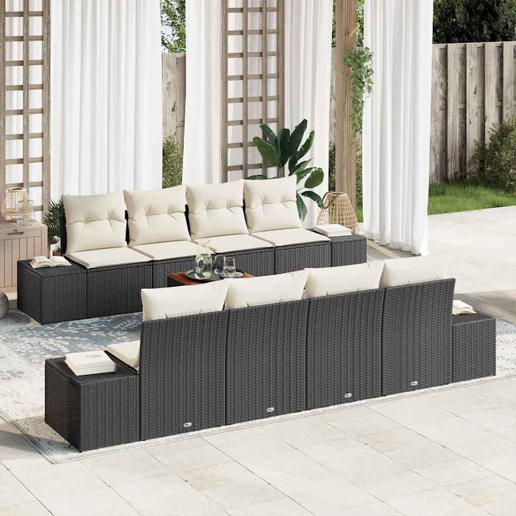 Set Divano da Giardino con cuscino 9 pcs Nero polyrattan | homemem39