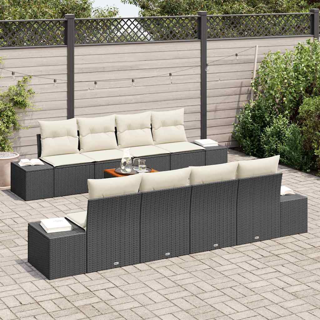 Set Divano da Giardino con cuscino 9 pcs Nero polyrattan | homemem39