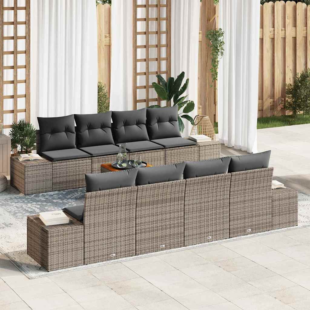 Set Divano da Giardino con cuscino 9 pcs Grigio polyrattan | homemem39