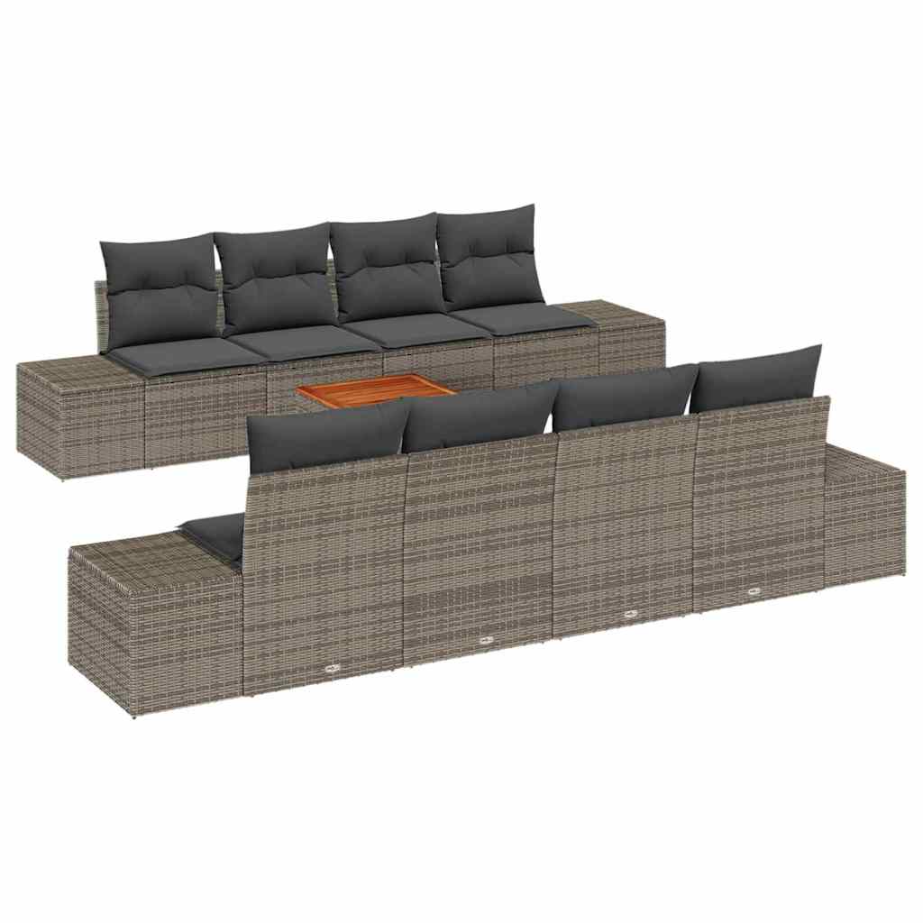Set Divano da Giardino con cuscino 9 pcs Grigio polyrattan | homemem39