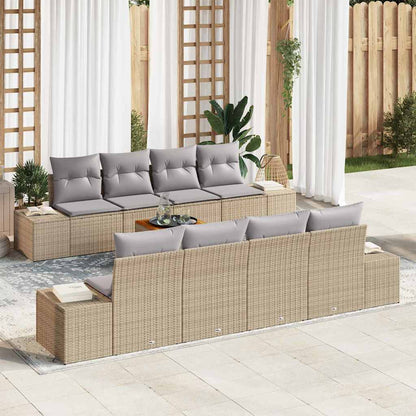 Set Divano da Giardino con cuscino 9 pcs Beige polyrattan | homemem39