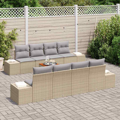Set Divano da Giardino con cuscino 9 pcs Beige polyrattan | homemem39