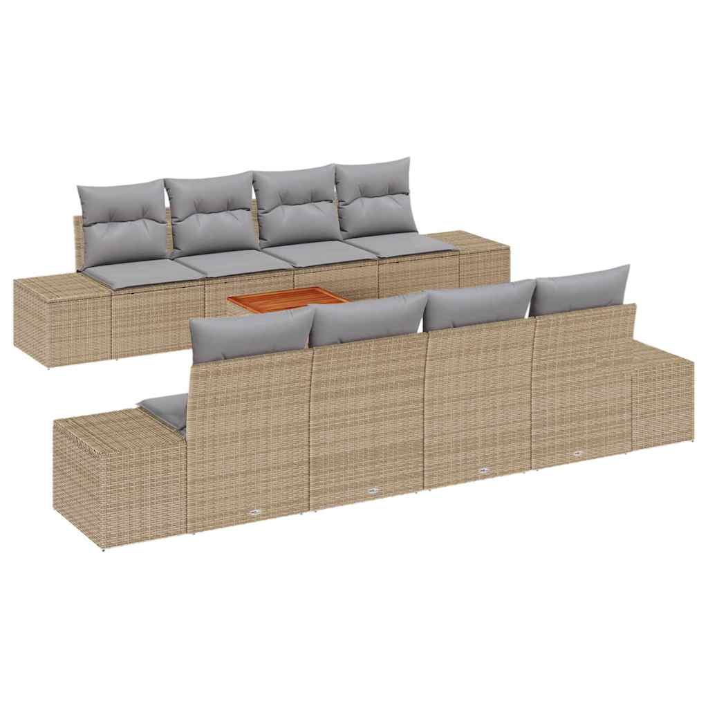 Set Divano da Giardino con cuscino 9 pcs Beige polyrattan | homemem39