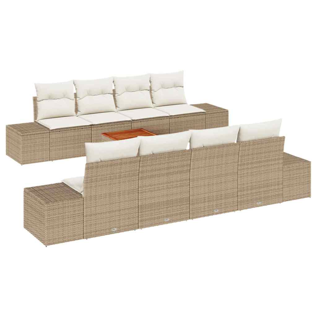 Set Divano da Giardino con cuscino 9 pcs Beige polyrattan | homemem39