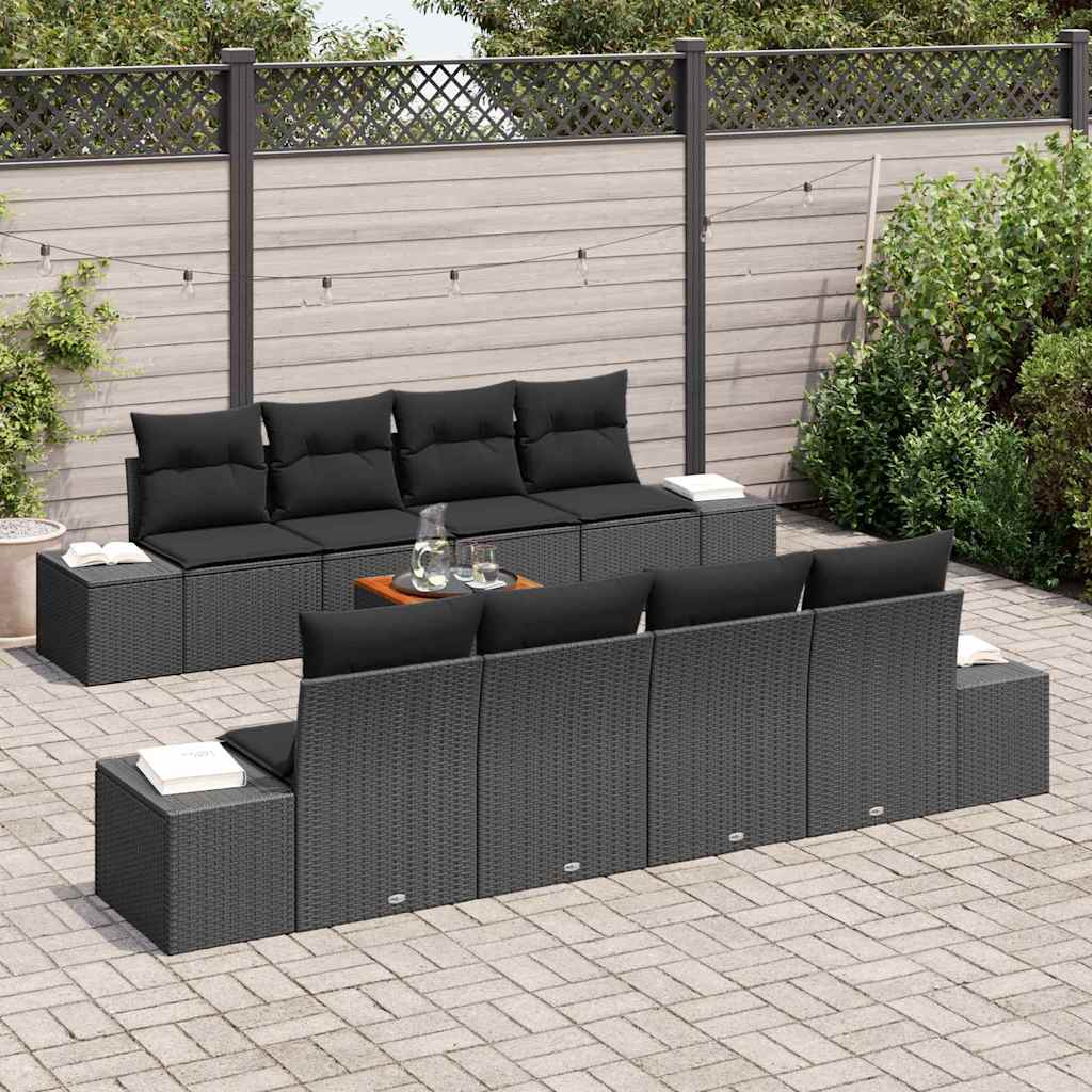 Set Divano da Giardino con cuscino 9 pcs Nero polyrattan | homemem39
