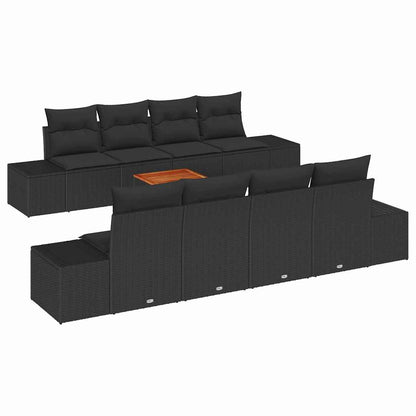 Set Divano da Giardino con cuscino 9 pcs Nero polyrattan | homemem39