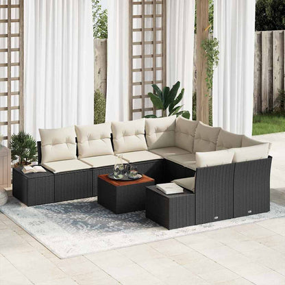 Set Divano da Giardino con cuscino 9 pcs Nero polyrattan | homemem39