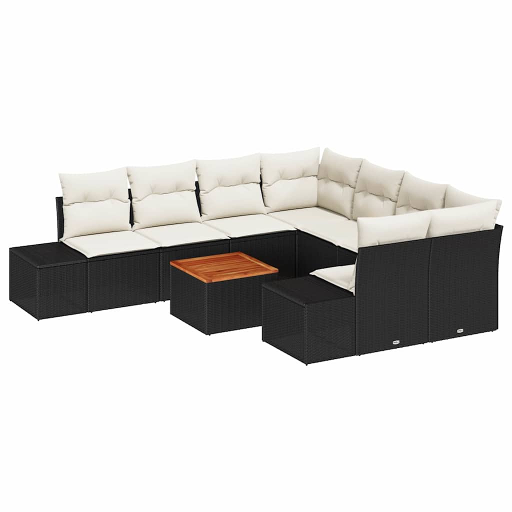 Set Divano da Giardino con cuscino 9 pcs Nero polyrattan | homemem39