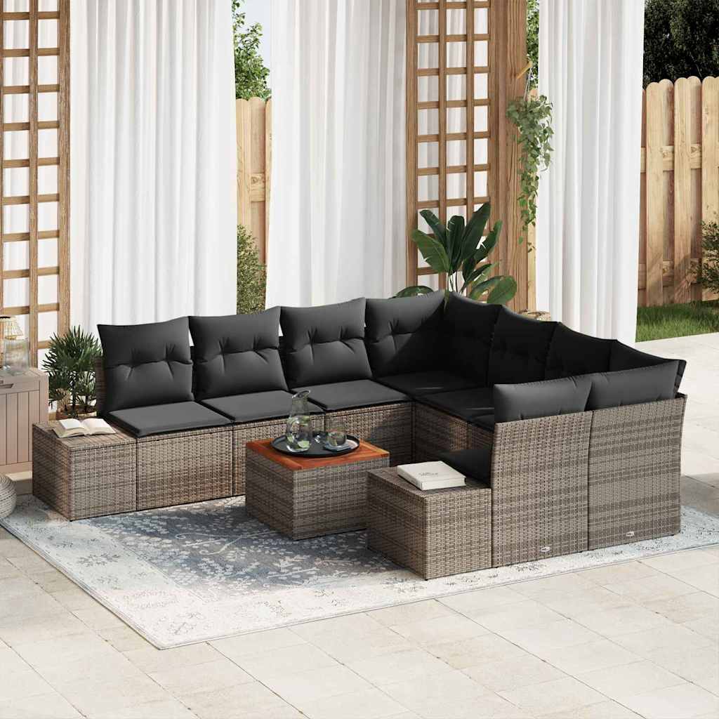 Set Divano da Giardino con cuscino 9 pcs Grigio polyrattan | homemem39