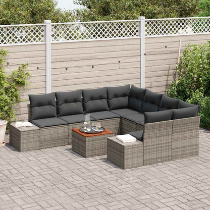 Set Divano da Giardino con cuscino 9 pcs Grigio polyrattan | homemem39
