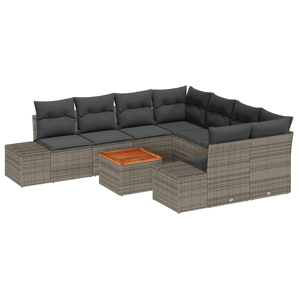 Set Divano da Giardino con cuscino 9 pcs Grigio polyrattan | homemem39