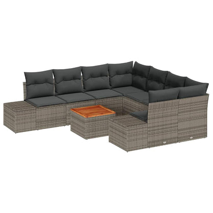 Set Divano da Giardino con cuscino 9 pcs Grigio polyrattan | homemem39