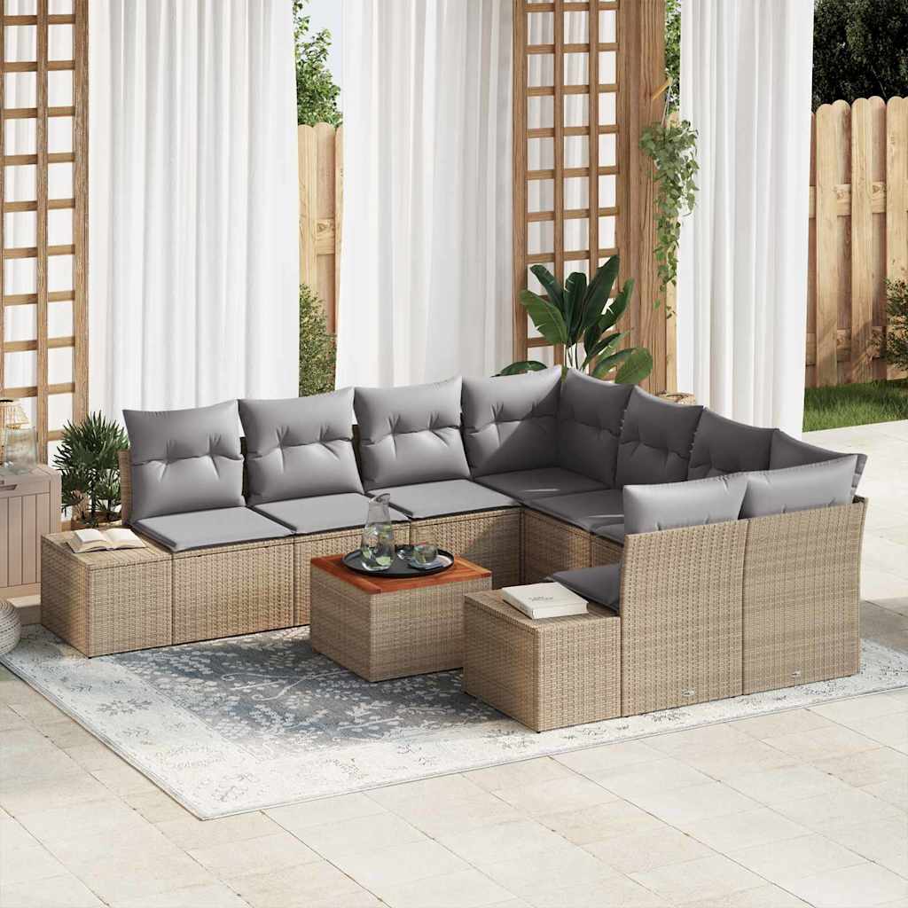Set Divano da Giardino con cuscino 9 pcs Beige polyrattan | homemem39