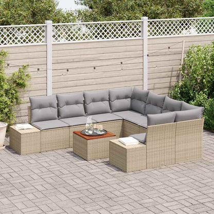 Set Divano da Giardino con cuscino 9 pcs Beige polyrattan | homemem39