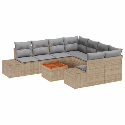 Set Divano da Giardino con cuscino 9 pcs Beige polyrattan | homemem39