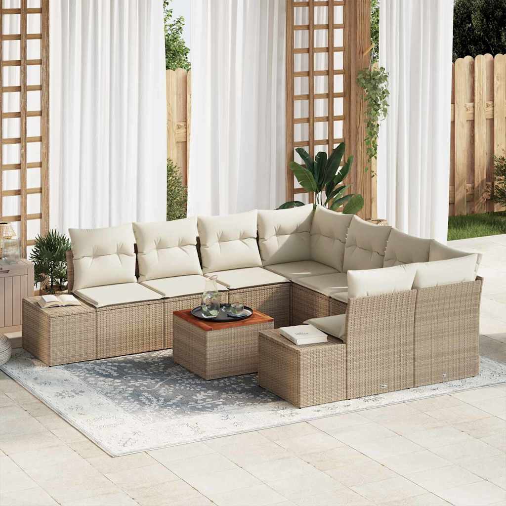 Set Divano da Giardino con cuscino 9 pcs Beige polyrattan | homemem39