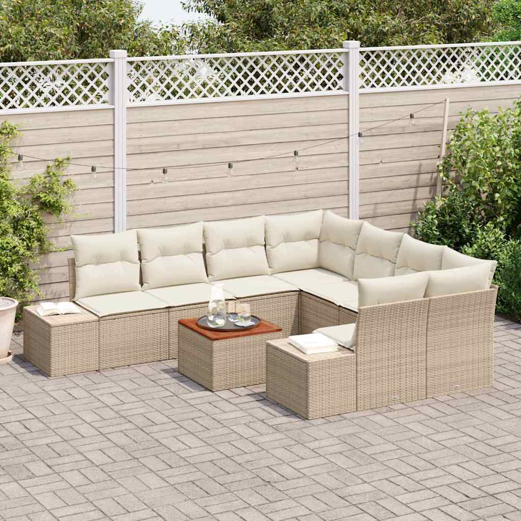 Set Divano da Giardino con cuscino 9 pcs Beige polyrattan | homemem39