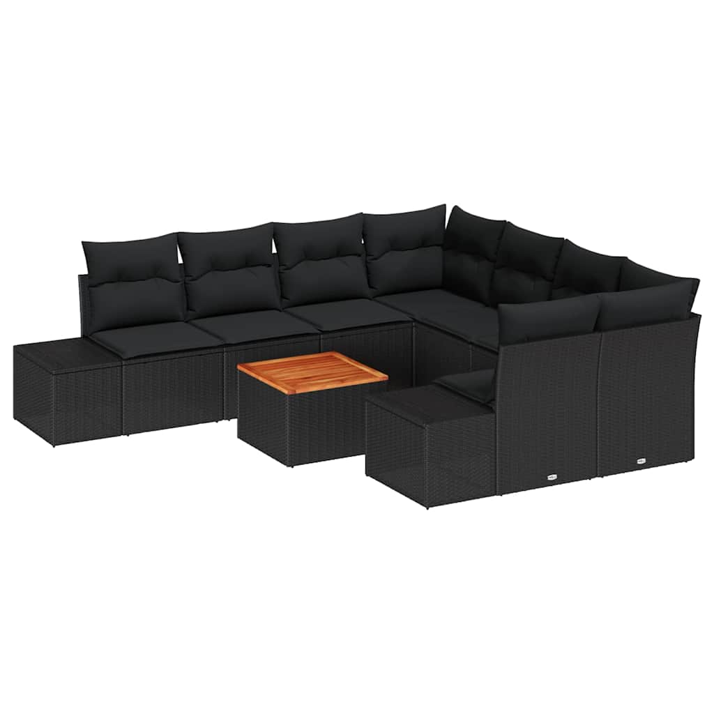 Set Divano da Giardino con cuscino 9 pcs Nero polyrattan | homemem39