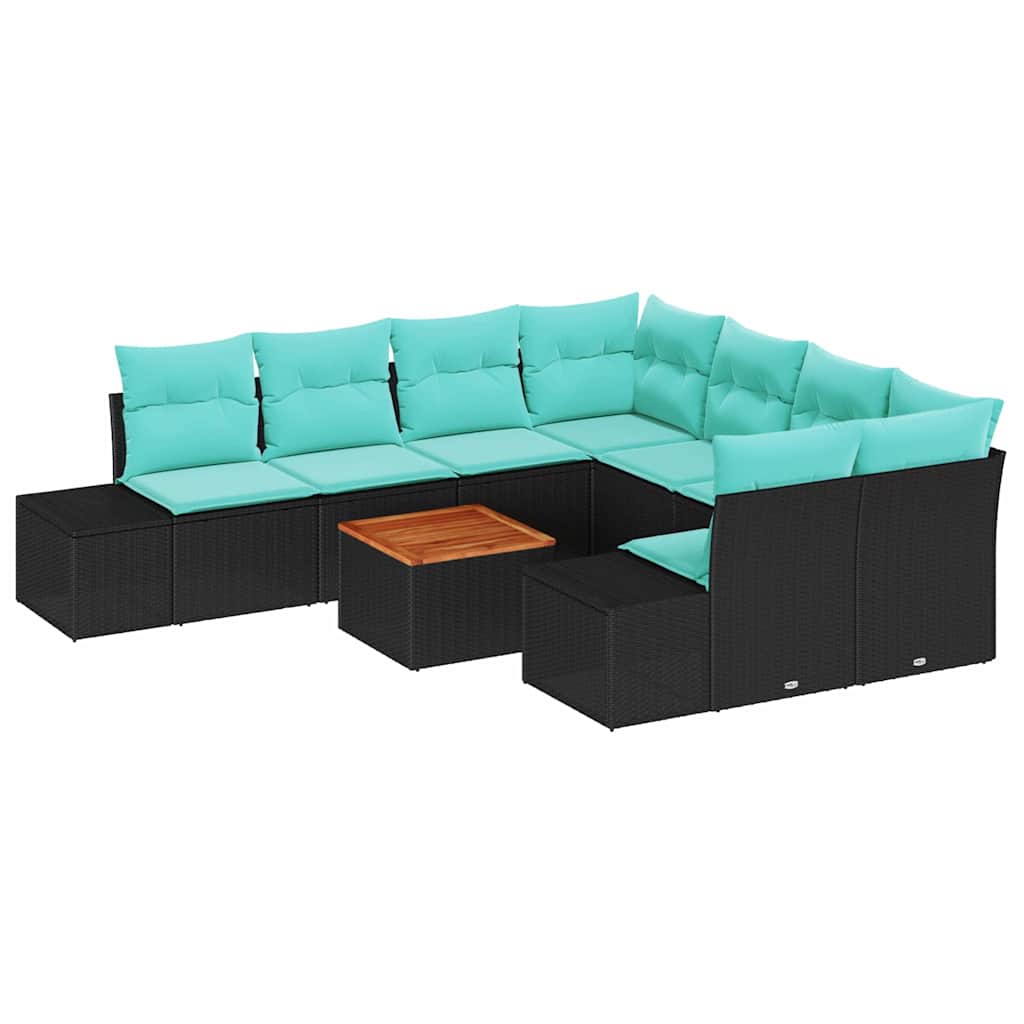 Set Divano da Giardino 9 pz Nero polyrattan | homemem39