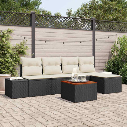 Set Divano da Giardino con cuscino 6 pcs Nero polyrattan | homemem39