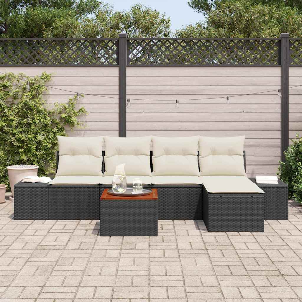 Set Divano da Giardino con cuscino 6 pcs Nero polyrattan | homemem39