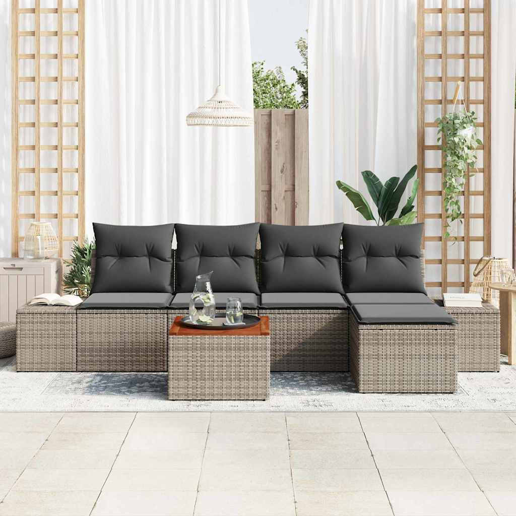 Set Divano da Giardino con cuscino 6 pcs Grigio polyrattan | homemem39