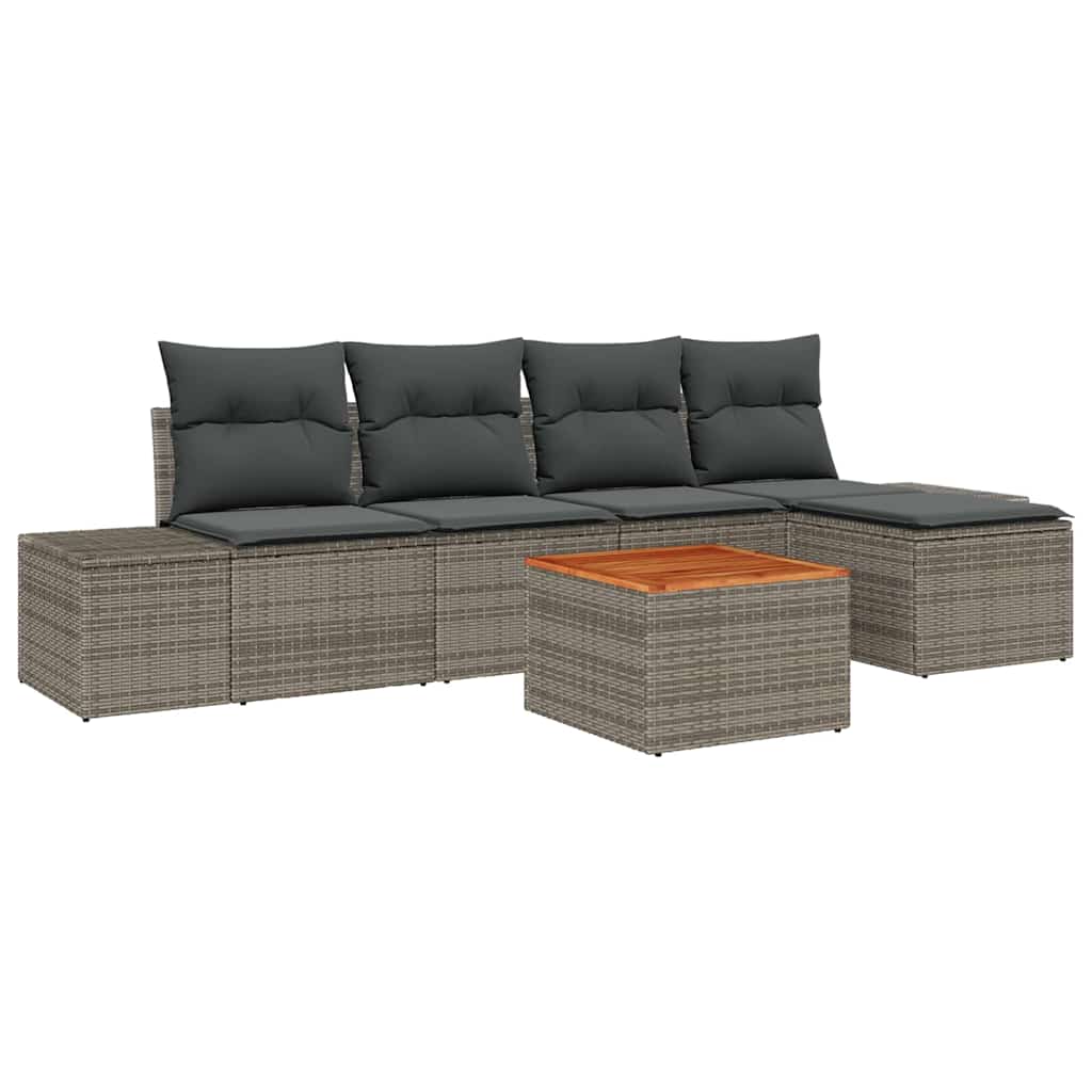 Set Divano da Giardino con cuscino 6 pcs Grigio polyrattan | homemem39