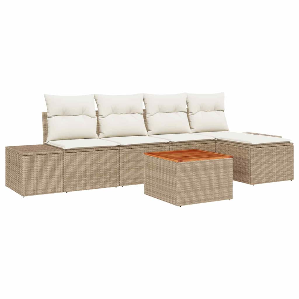 Set Divano da Giardino con cuscino 6 pcs Beige Poly Rattan
