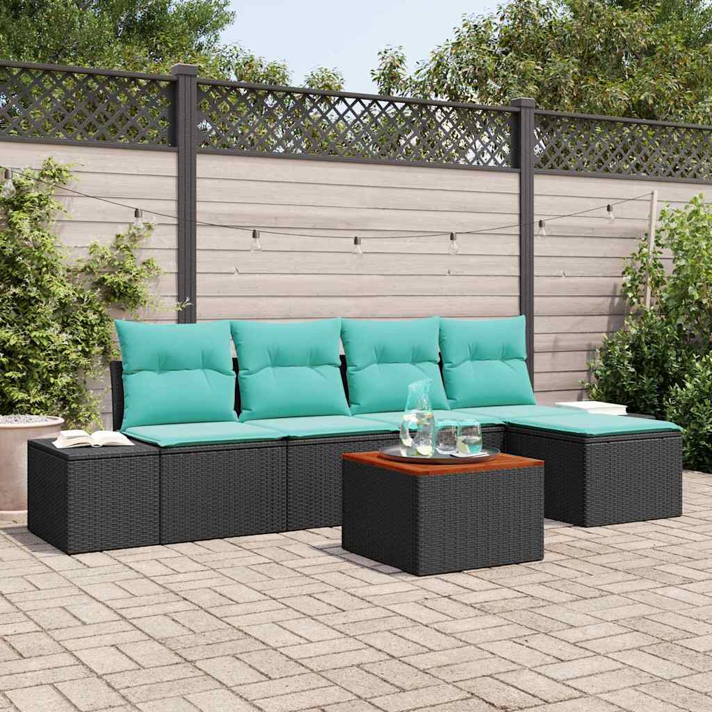 Set Divano da Giardino 6 pz Nero polyrattan