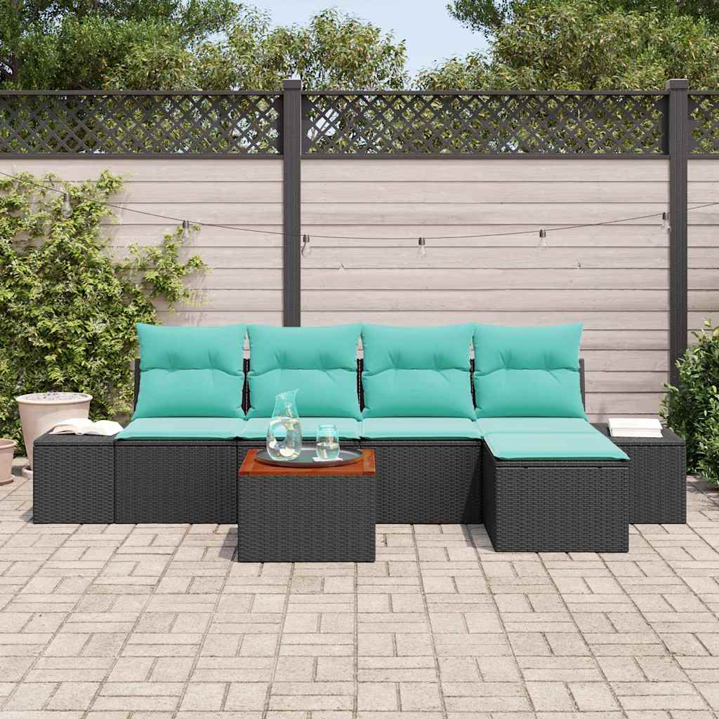 Set Divano da Giardino 6 pz Nero polyrattan