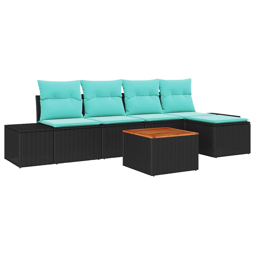 Set Divano da Giardino 6 pz Nero polyrattan