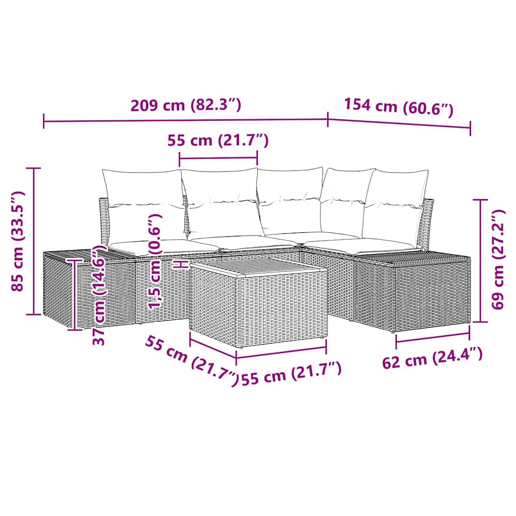 Set Divano da Giardino 5 pz Nero polyrattan | homemem39