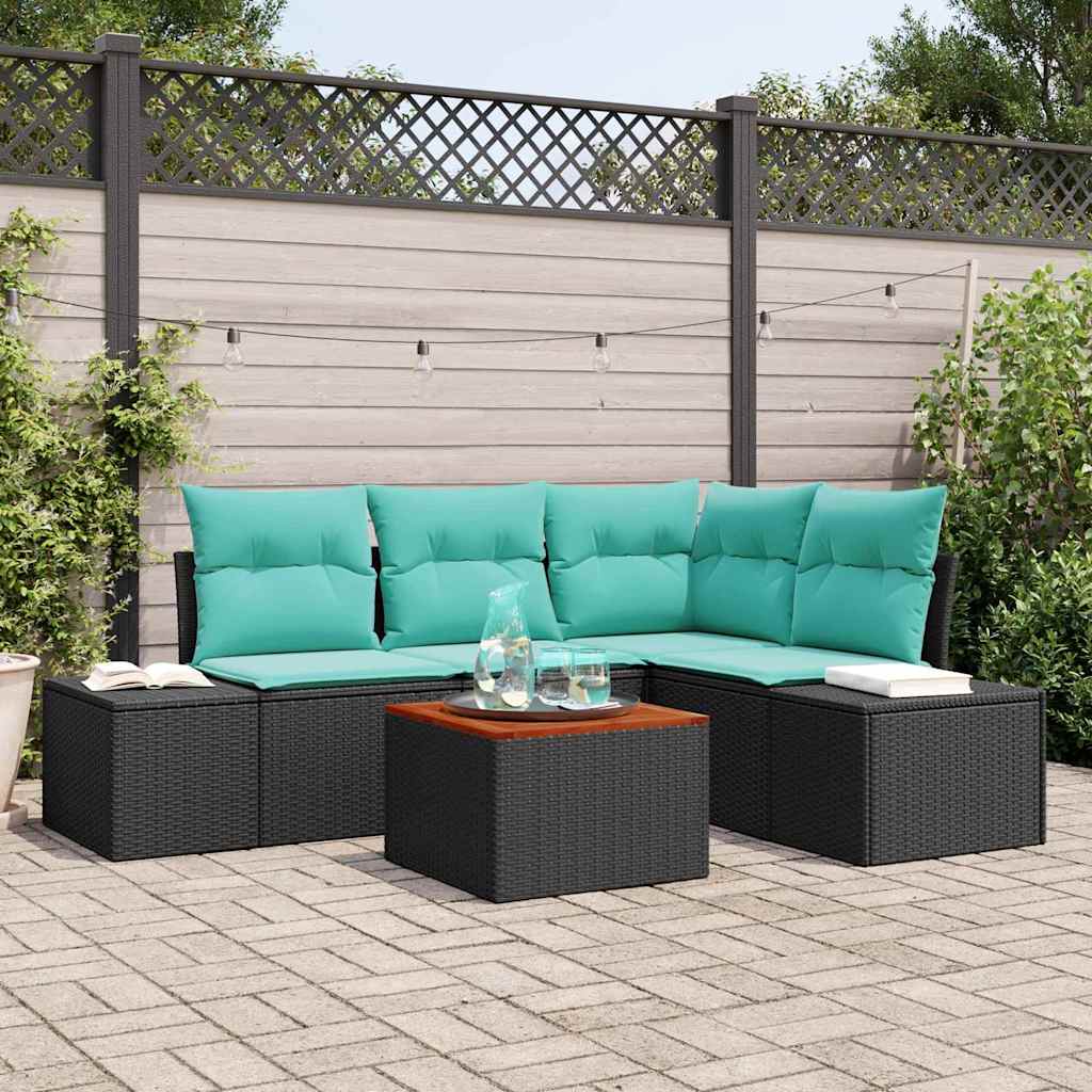 Set Divano da Giardino 5 pz Nero polyrattan