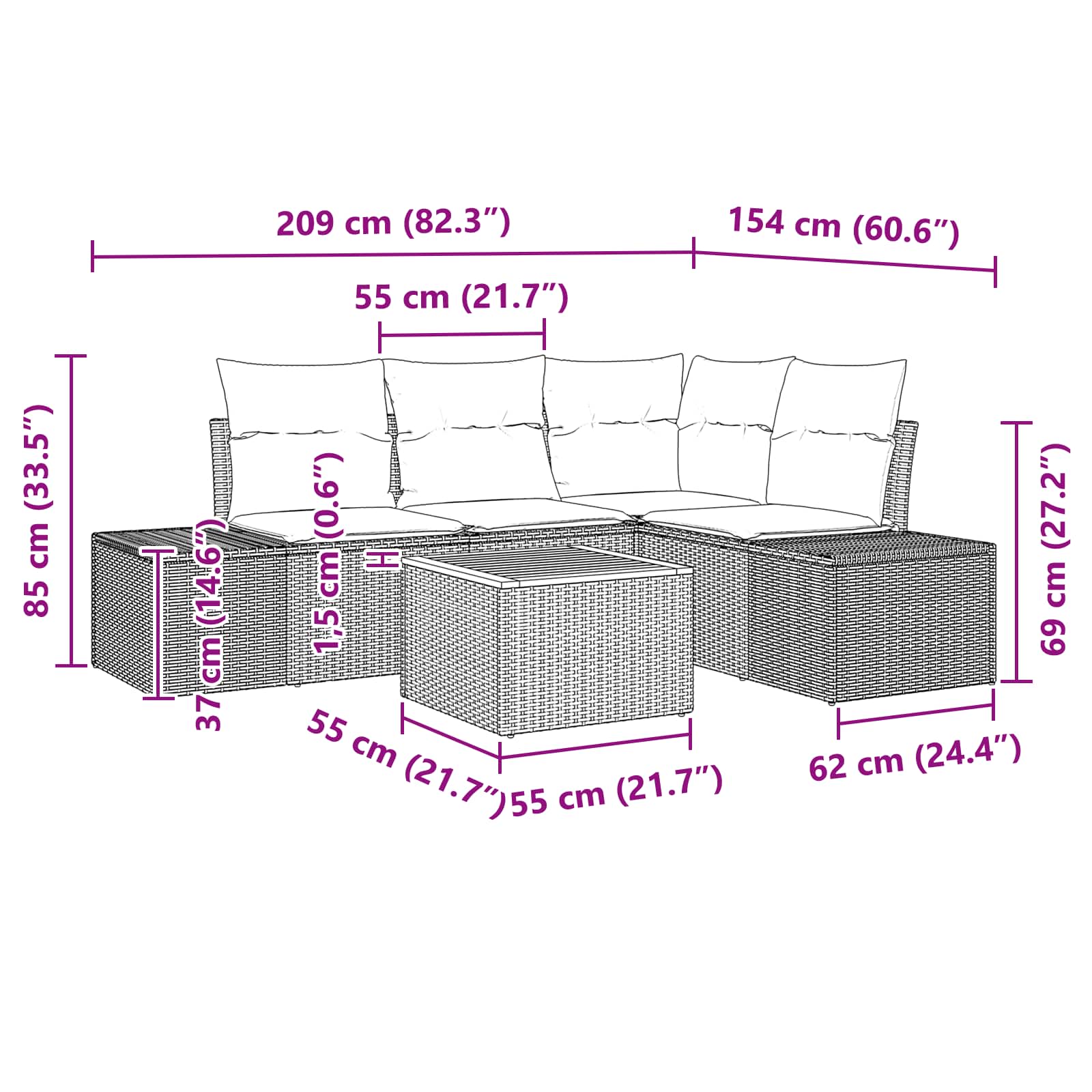 Set Divano da Giardino 5 pz Nero polyrattan | homemem39