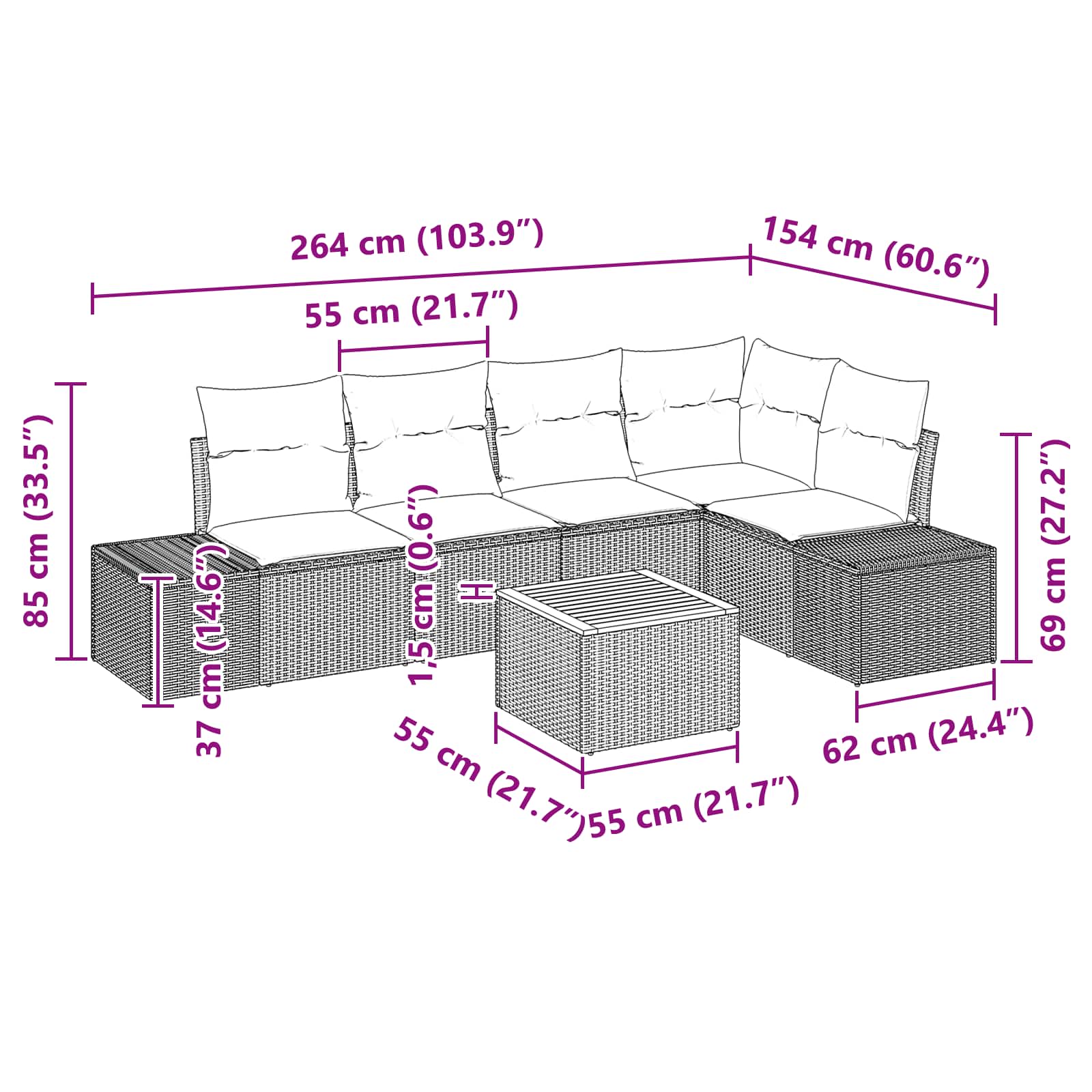 Set Divano da Giardino 6 pz Nero polyrattan | homemem39