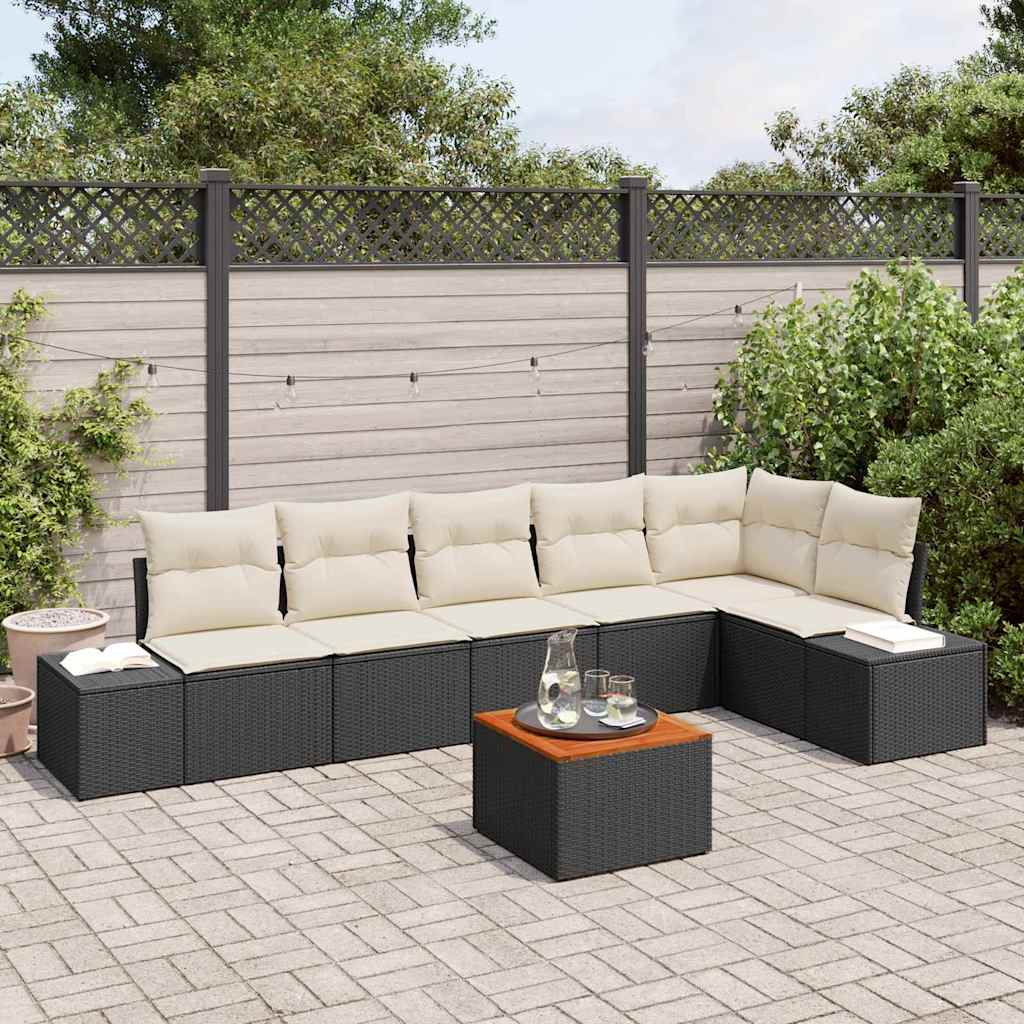 Set Divano da Giardino con cuscino 7 pcs Nero polyrattan | homemem39