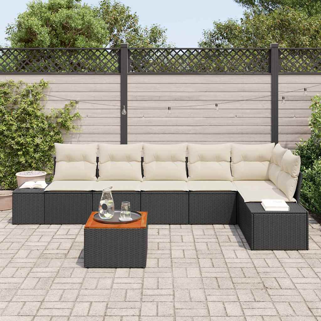 Set Divano da Giardino con cuscino 7 pcs Nero polyrattan | homemem39
