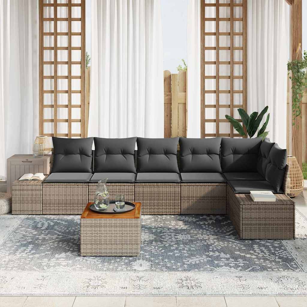 Set Divano da Giardino con cuscino 7 pcs Grigio polyrattan | homemem39