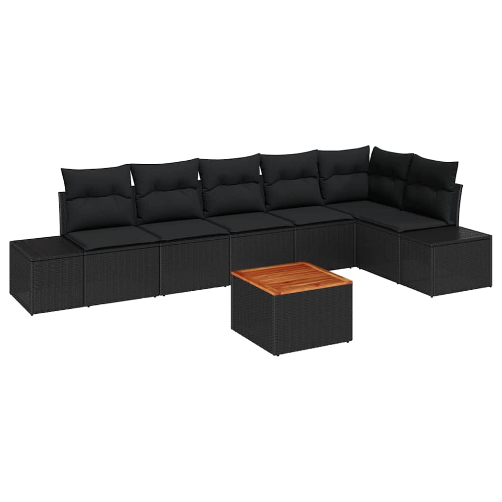 Set Divano da Giardino con cuscino 7 pcs Nero polyrattan | homemem39