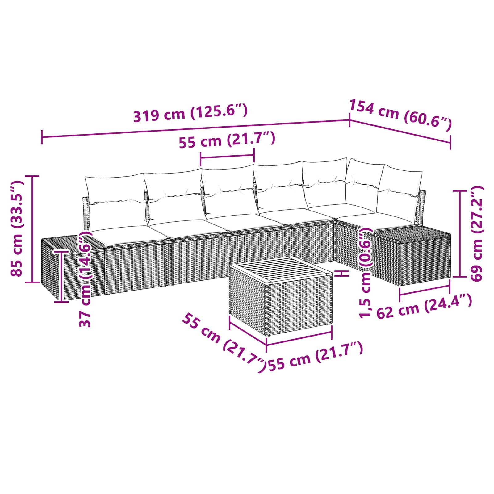 Set Divano da Giardino 7 pz Nero polyrattan | homemem39