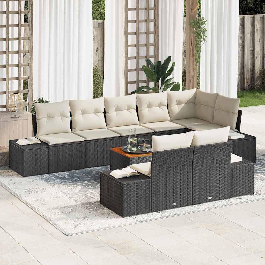 Set Divano da Giardino con cuscino 9 pcs Nero polyrattan | homemem39